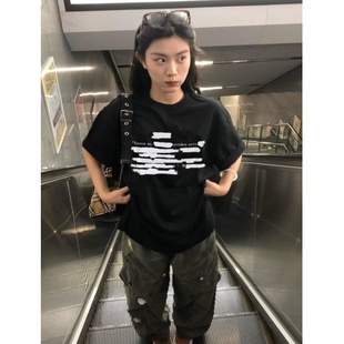 纯棉短袖 爆款 夏季 t恤女2025新款 上衣 小众设计感美式 高街宽松半袖