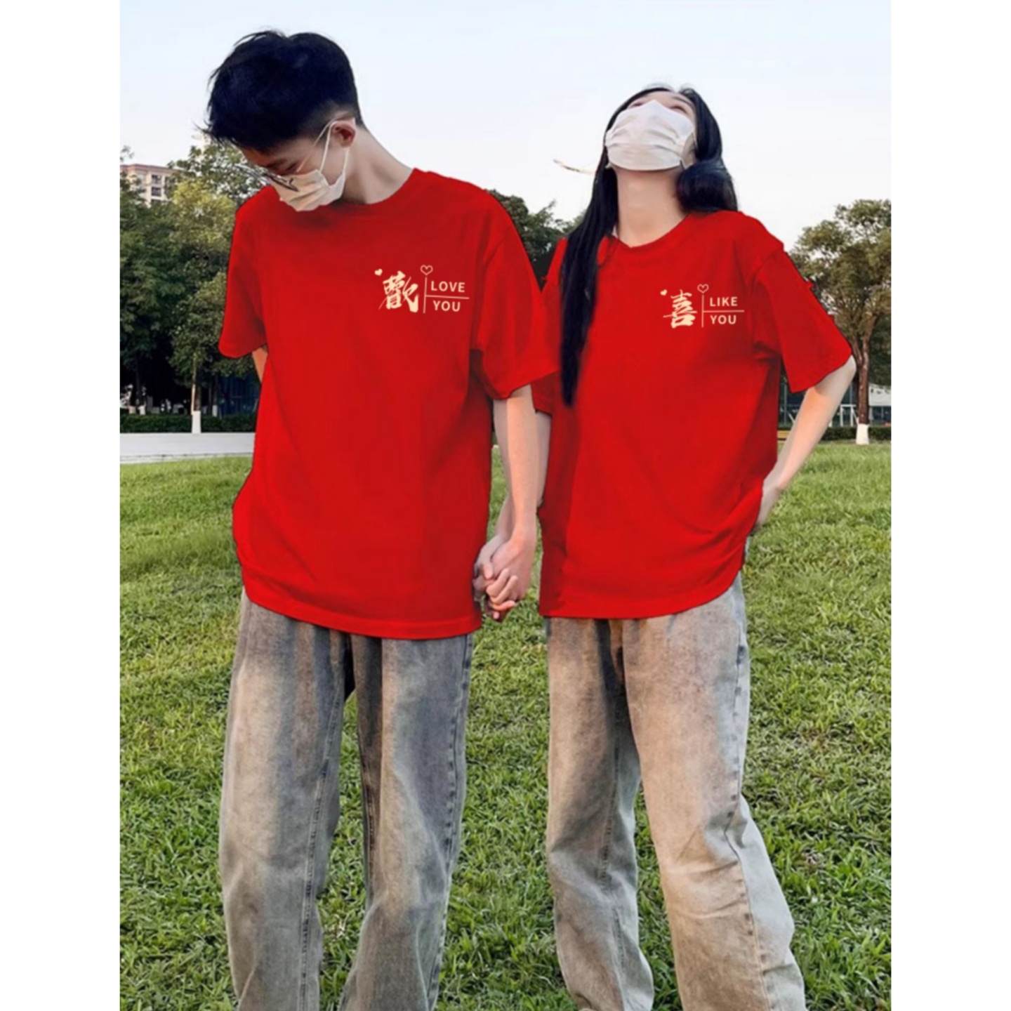 情侣装红色短袖t恤女2025新款