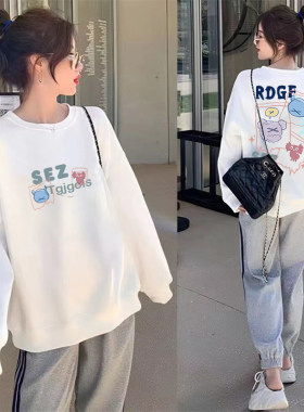 韩系白色卡通圆领卫衣女款