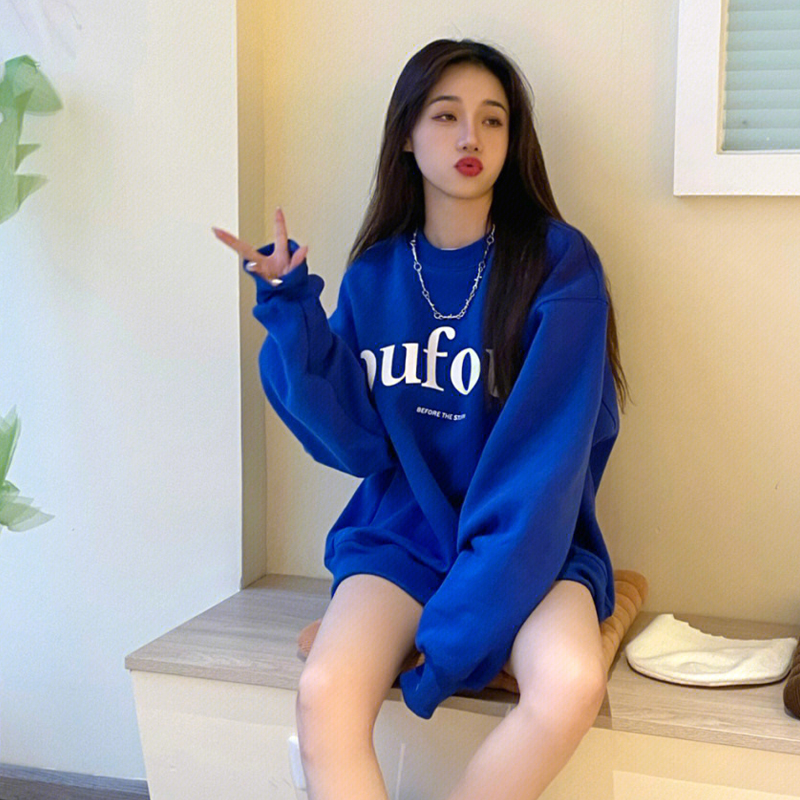 克莱因蓝圆领卫衣oversize宽松