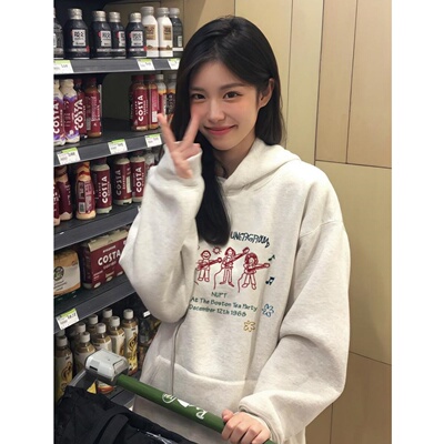 白灰色连帽重磅卫衣女早秋款