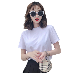 白色半高领短袖t恤女夏季2026新款纯棉半袖宽松正肩体恤上衣ins潮