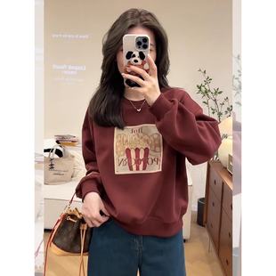 安可拉红加厚高级感超好看小个子正肩卫衣女秋冬款设计感小众上衣