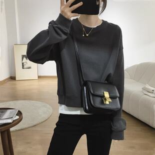 欧货咖色加绒短款卫衣女2026新款爆款春秋小个子美式复古女款上衣