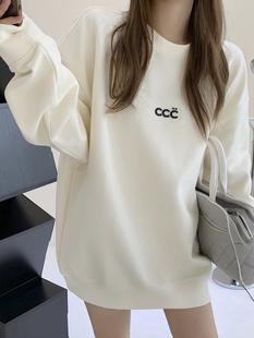 奶fufu卫衣女2024新款 遮屁股秋冬外套 圆领oversize欧货漂亮中长款