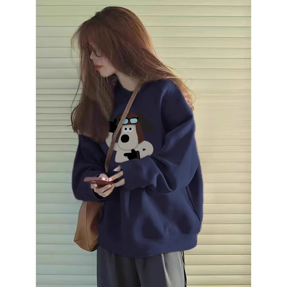 韩系加绒圆领卫衣小个子oversize