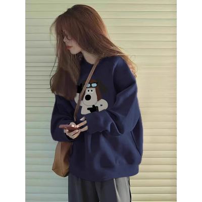 韩系加绒圆领卫衣小个子oversize