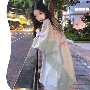 美式潮牌花灰色卫衣女2026新款秋冬oversize港风chic上衣甜辣长袖