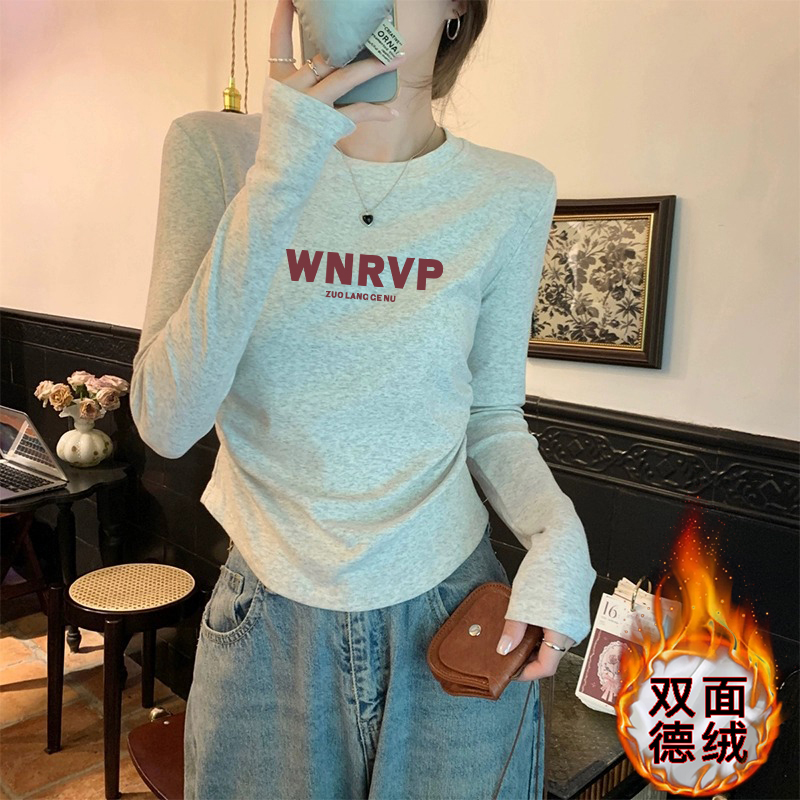 秋冬高级感短款褶皱收腰T恤