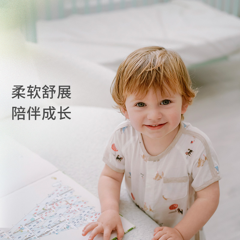 Nest Designs婴儿短袖连体衣夏季薄款家居服纱布哈衣宝宝衣服爬服