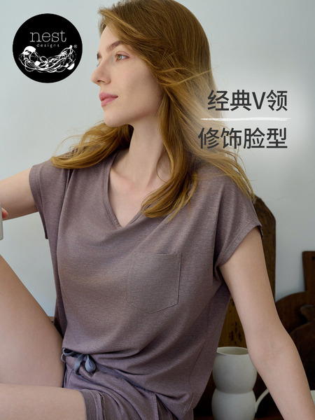 Nest Designs女士T恤短裤七分裤夏季短袖上衣家居服休闲睡衣套装