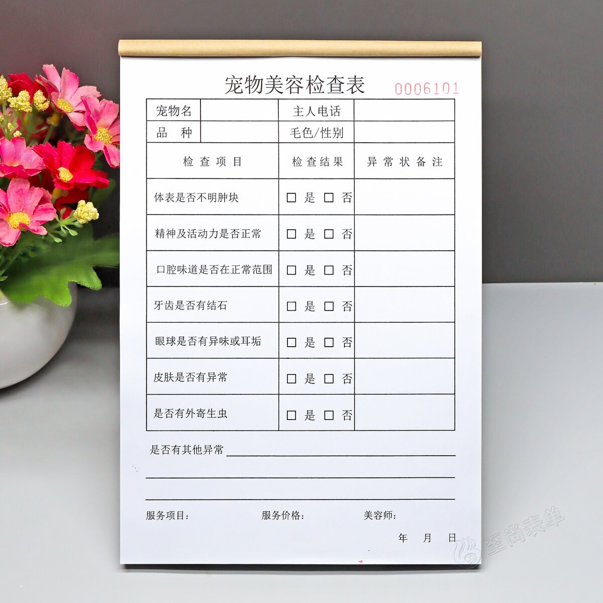 宠物洗澡美容服务前健康检查记录表定制动物医院前台体检项目表单