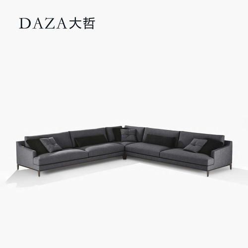 大哲极简棉麻布艺全真皮组合沙发