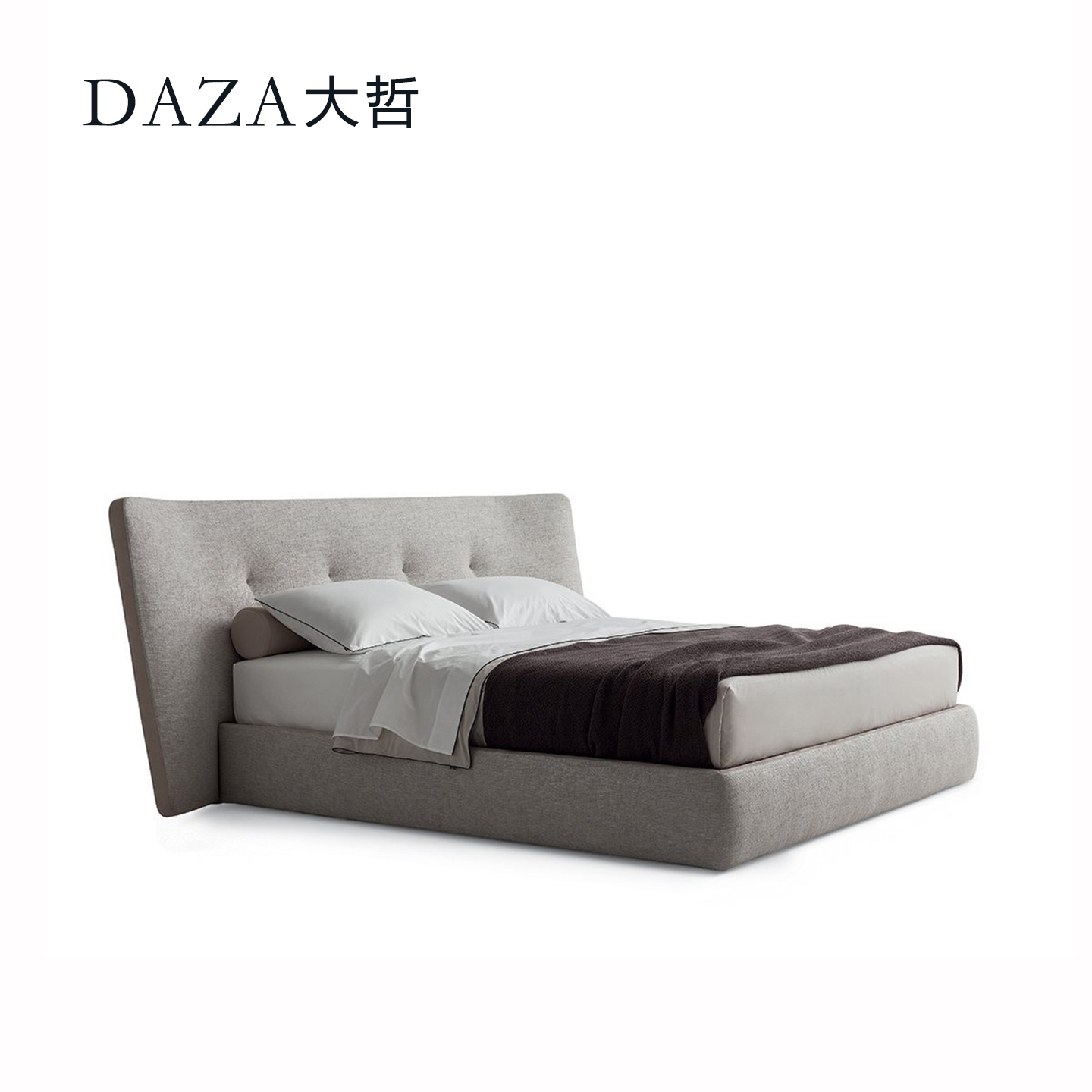 大哲极简棉麻布艺宽屏主卧室大床