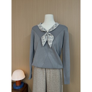 针织毛衣中老年女领结气质打底上衣几何宽松 长袖 时尚 春秋妈妈装