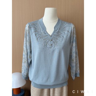 春夏薄款 洋气妈妈装 气质上衣 中老年女装 2026半开领口烫钻3扣款