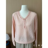 女中老年妈妈装 2026春秋洋气钉珠V领方格款 针织衫 气质百搭上衣