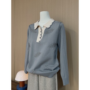 针织衫 春秋妈妈装 常规袖 洋气打底上衣长袖 翻领针织毛衣中老年女装