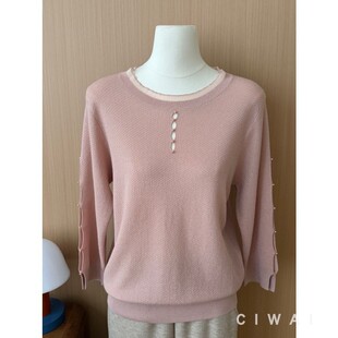 中老年套头打底衫 春秋时尚 针织夏季 七分圆领镂空袖 气质上衣 妈妈装