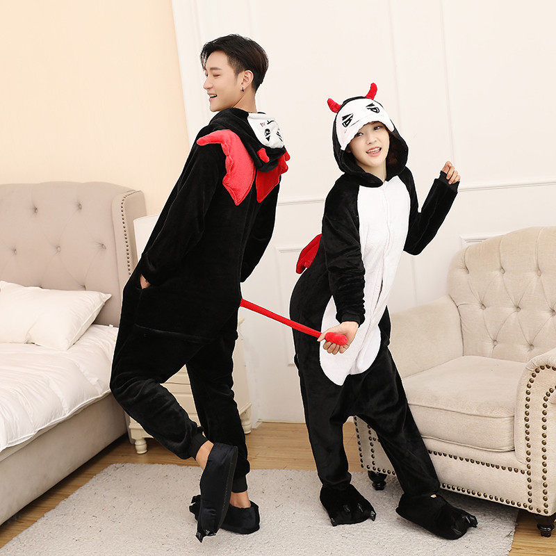 动物连体睡衣女拉链冬加厚情侣卡通恐龙猫恶魔可爱男法兰绒家居服