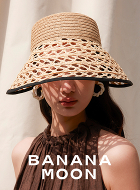 Bananamoon法式Vtg高时髦_随性镂空ROW风手编复古草帽拼接遮阳帽