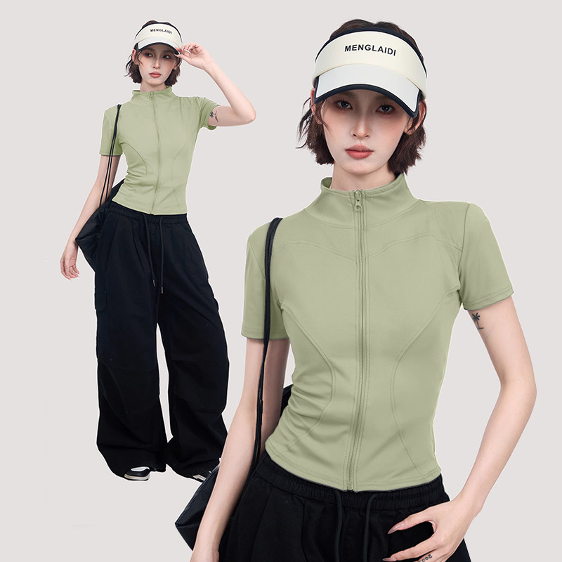 高弹瑜伽短袖外套女2025秋季立领显瘦开衫拉链裸感骑行健身衣,运动/瑜伽/健身/球迷用品,瑜伽外套,淘宝优惠券,粉丝福利购,淘宝优惠卷