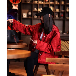新中式 国风新年战袍红色外套女秋冬气质名媛高级感超好看宽松上衣