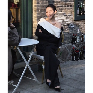 轻熟小众不撞款套装2026超火减龄气质一字肩上衣阔腿裤两件套春夏