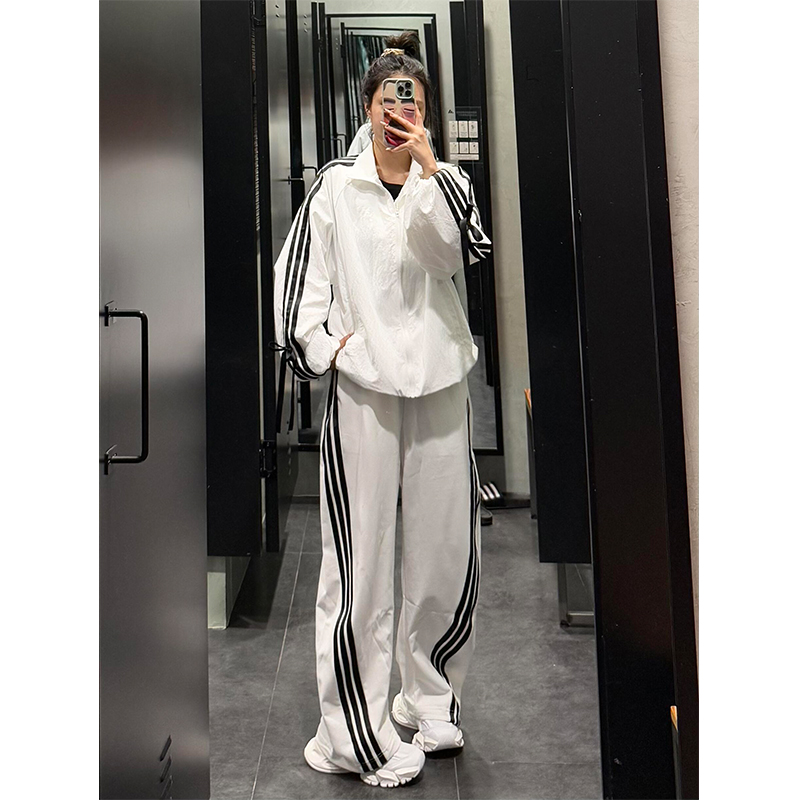 跑步运动服套装女夏季韩版宽松时尚休闲连帽速干防晒衣长裤两件套