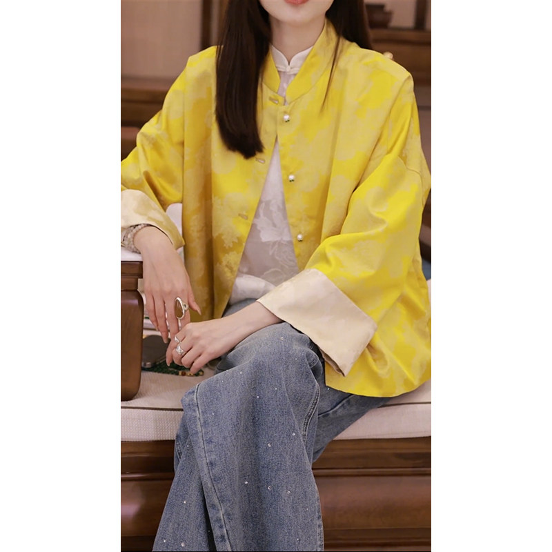 春季2024新款高级感超好看新中式女装中国风减龄黄色外套上衣女装