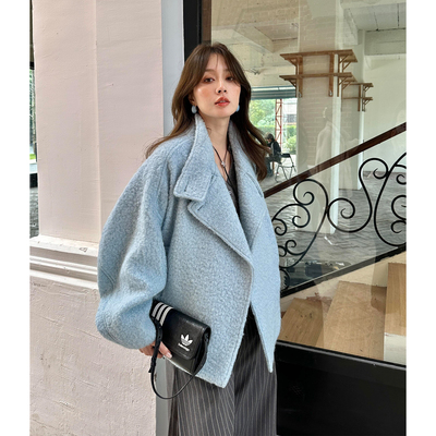 韩系小个子高级感短款收腰大衣女