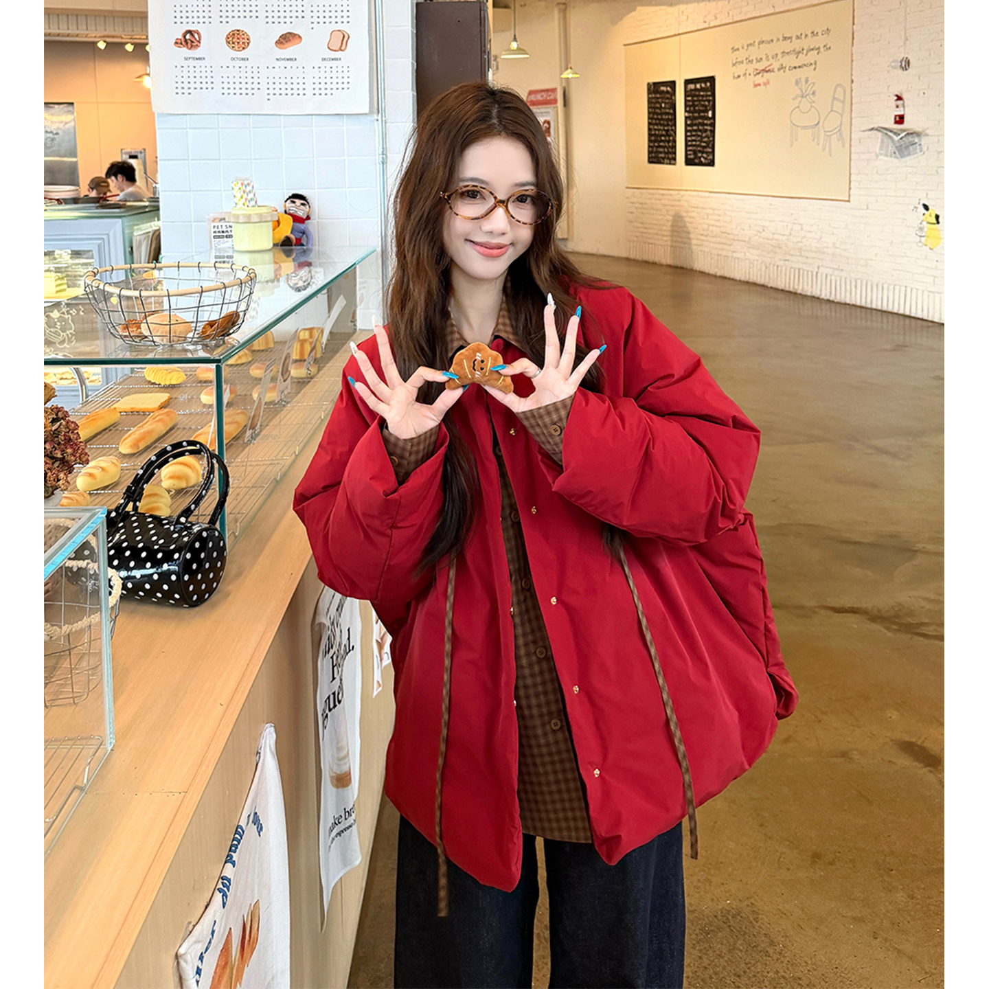 羽绒棉服外套女装冬超好看的红色