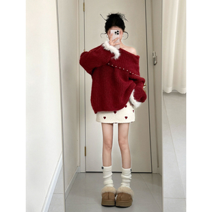 过年战袍高级感穿搭一整套独特漂亮红色针织上衣半身裙两件套冬装