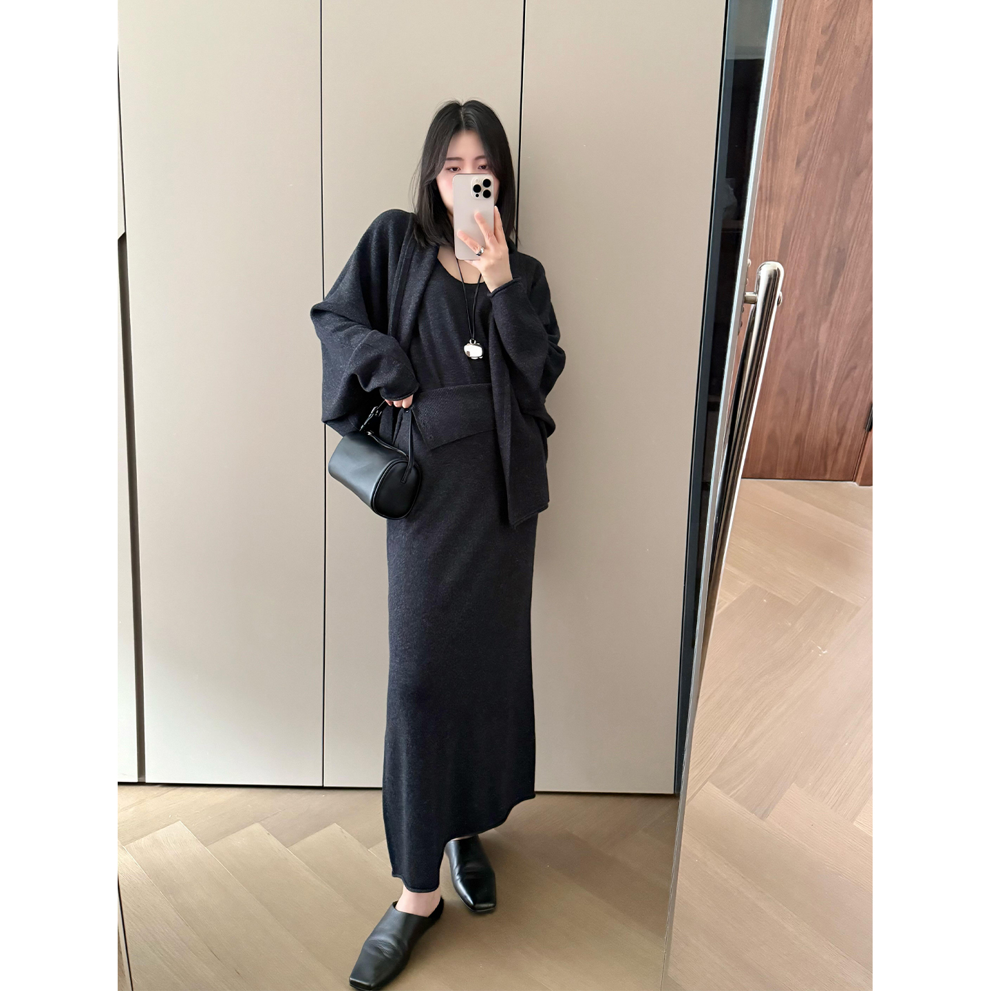 冬季新款慵懒宽松廓形针织套装裙