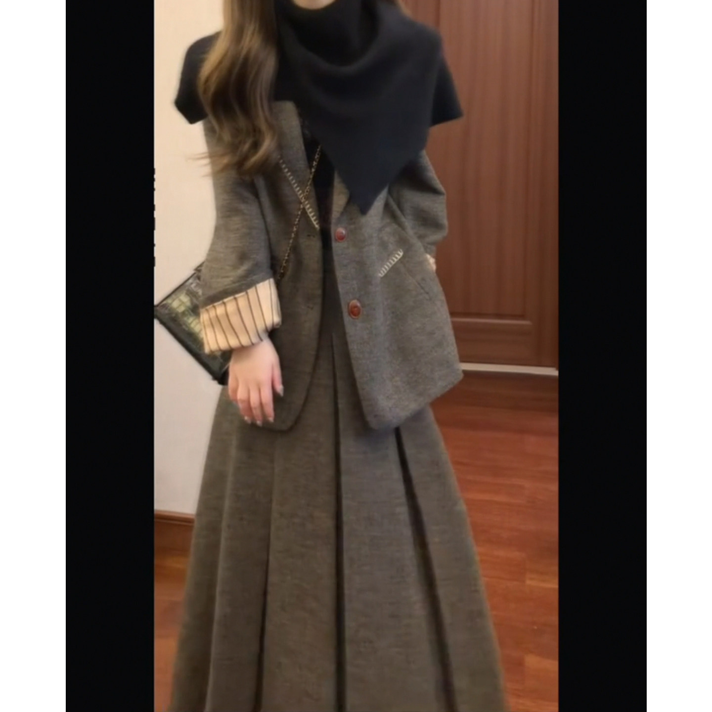 冬季穿搭老钱风复古西装套装裙