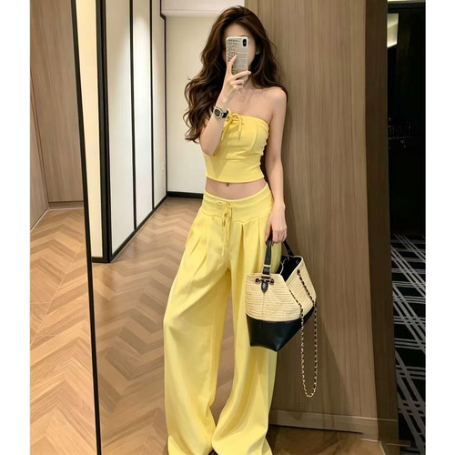运动套装女夏季辣妹风抹胸阔腿裤