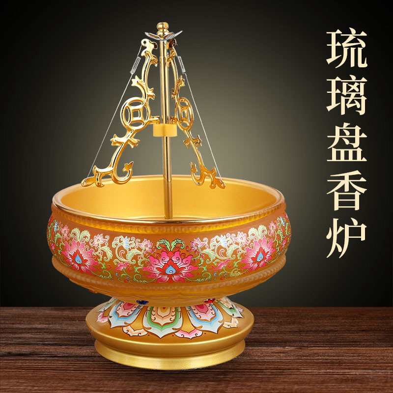 24小时盘香炉大号家用佛堂琉璃供佛盘香架可伸缩盘塔香托香薰香炉
