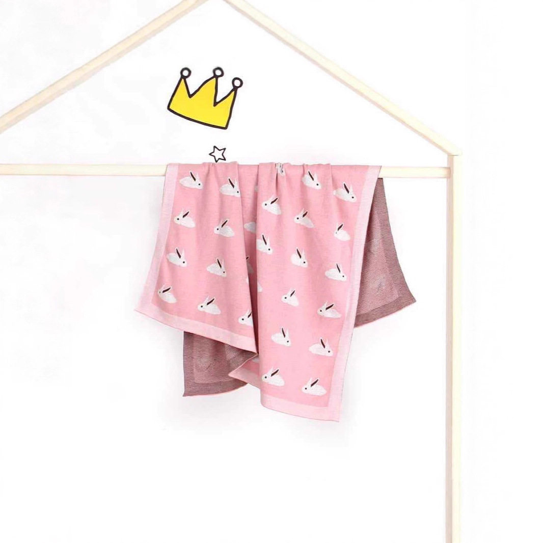 欧美秋冬新款婴儿纯棉兔子针织盖毯宝宝防风保暖毛毯抱被