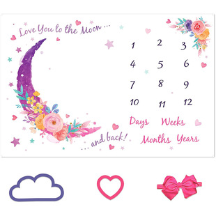 HOT婴儿里程碑毯子 宝宝拍照法莱绒毛毯 卡通月亮新生儿摄影毯子