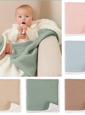 跨境婴儿毯muslin棉拼接刷毛绒毯新生儿包毯抱被婴亲肤儿盖毯