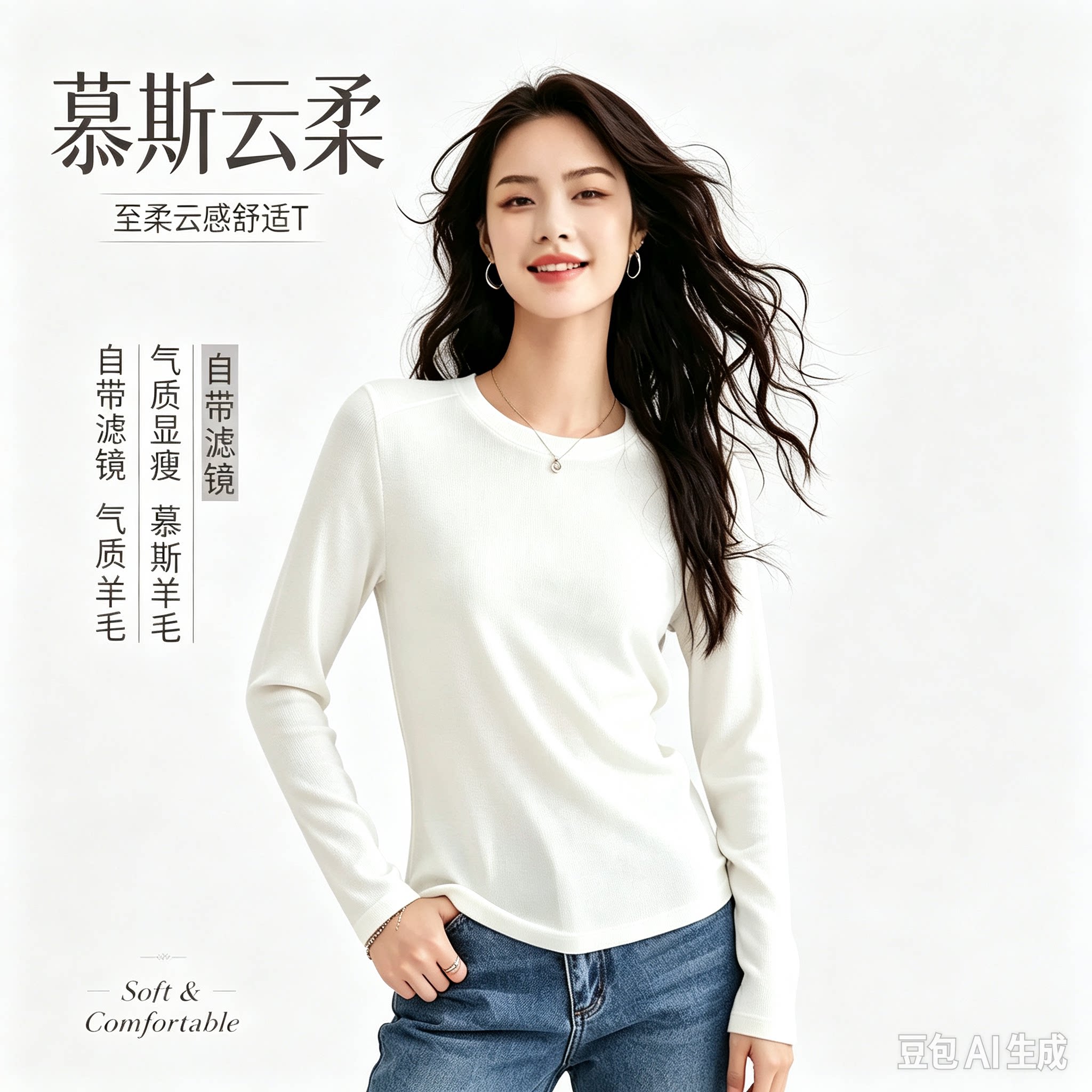 慕斯羊毛软糯亲肤秋冬气质显瘦百搭运动透气高弹纯色打底衫上衣