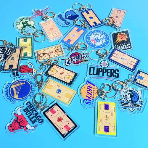 nba湖人勇士篮网快船灰熊队篮球钥匙扣汽车书包包挂件饰品亚克力