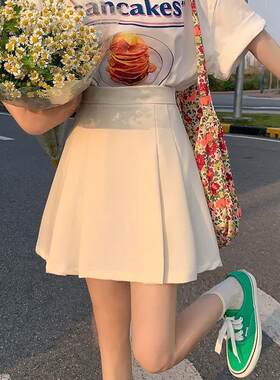 大码胖mm高腰黑色半身裙女2023春夏新款百褶裙a字短裙高腰显瘦