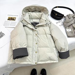 宽松休闲连帽外套潮 2025年新款 高级感米杏色冬季 羽绒棉服女款