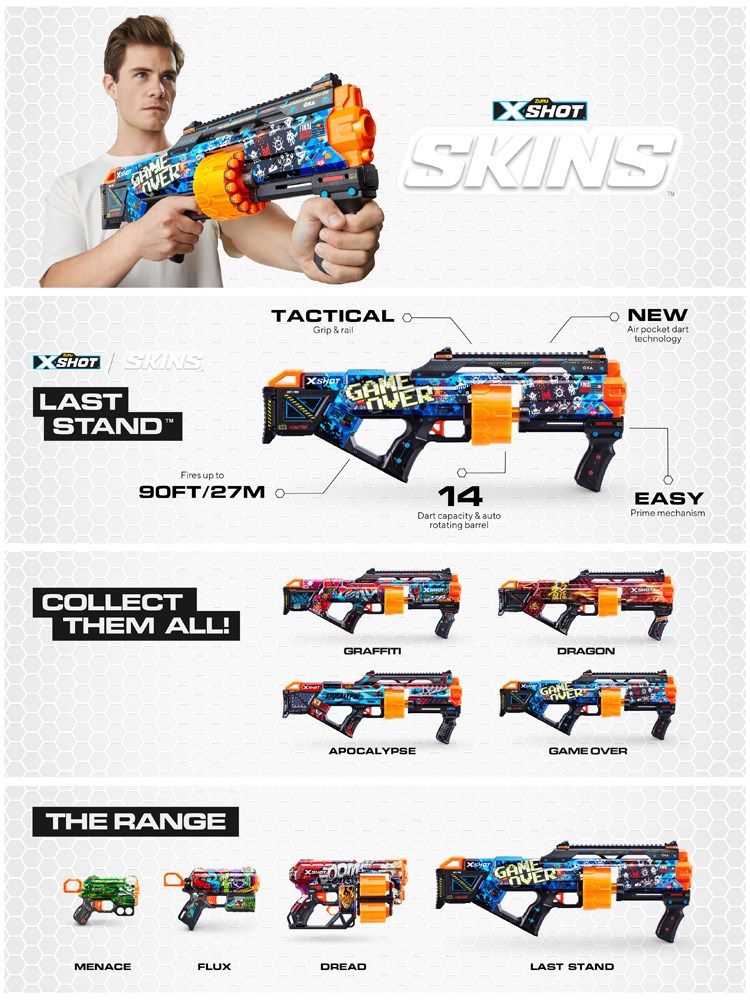 zuru软弹枪x shot枪炫彩皮肤涂鸦拼搏者发射器儿童射击游戏玩具枪