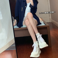 帆布鞋女厚底高帮白鞋小白鞋2025新款秋季透气薄款百搭内增高单鞋
