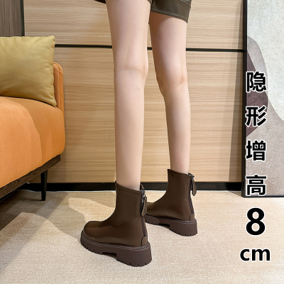 真皮马丁靴女2025秋季新款小个子内增高瘦瘦靴厚底粗跟切尔西短靴