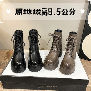 短靴女小个子10公分内增高轻便厚底瘦瘦靴擦色复古炸街机车马丁靴