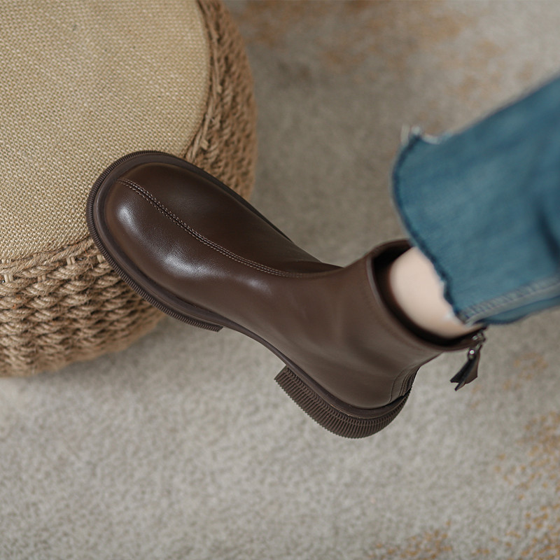 弹力瘦瘦靴2025年秋季新款真皮马丁靴女英伦风后拉链厚底复古短靴