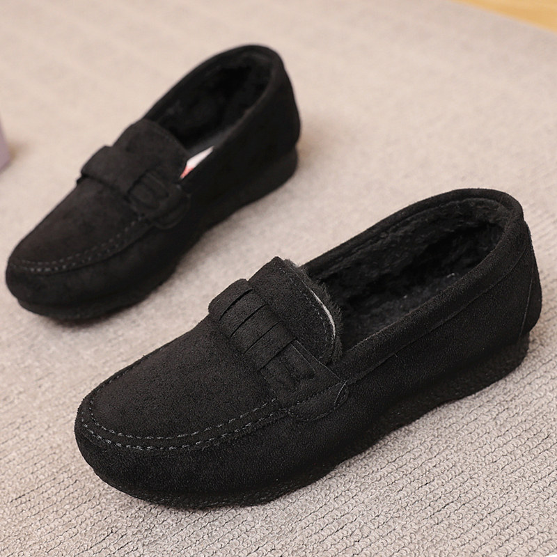 秋冬加绒保暖防滑工作软底豆豆鞋